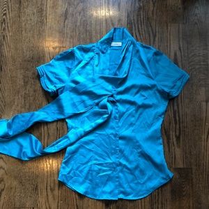 Aqua blue silk,satin like shirt